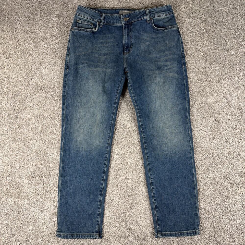 Ash & Erie Jeans Mens 34x28 Blue Wash Stretch Denim Whiskered Slim Taper Preppy
